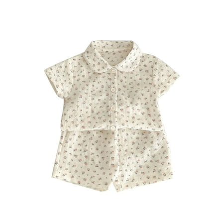 

Wassery Toddler Baby Girls Summer Outfit Sets 6M 12M 18M 24M 3T Infant Clothes Short Sleeve Turn Down Collar Button Shirt Tops Floral Shorts 2Pcs Casual Clothes Set