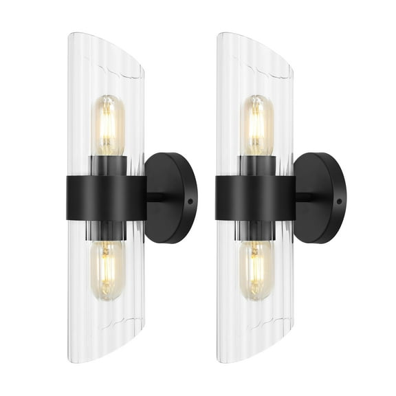 SAFAVIEH Eytan 2-Light LED Black Iron Wall Sconce with Clear Shade, Set of 2