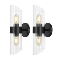 SAFAVIEH Eytan 2-Light LED Black Iron Wall Sconce with Clear Shade, Set of 2