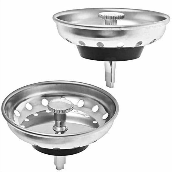 2 Pack - Kitchen Sink Strainer and Stopper Combo Basket Replacement for Standard 3-1/2 inch Drain,Stainless Steel Basket with Plastic Knob,Rubber Stopper Bottom