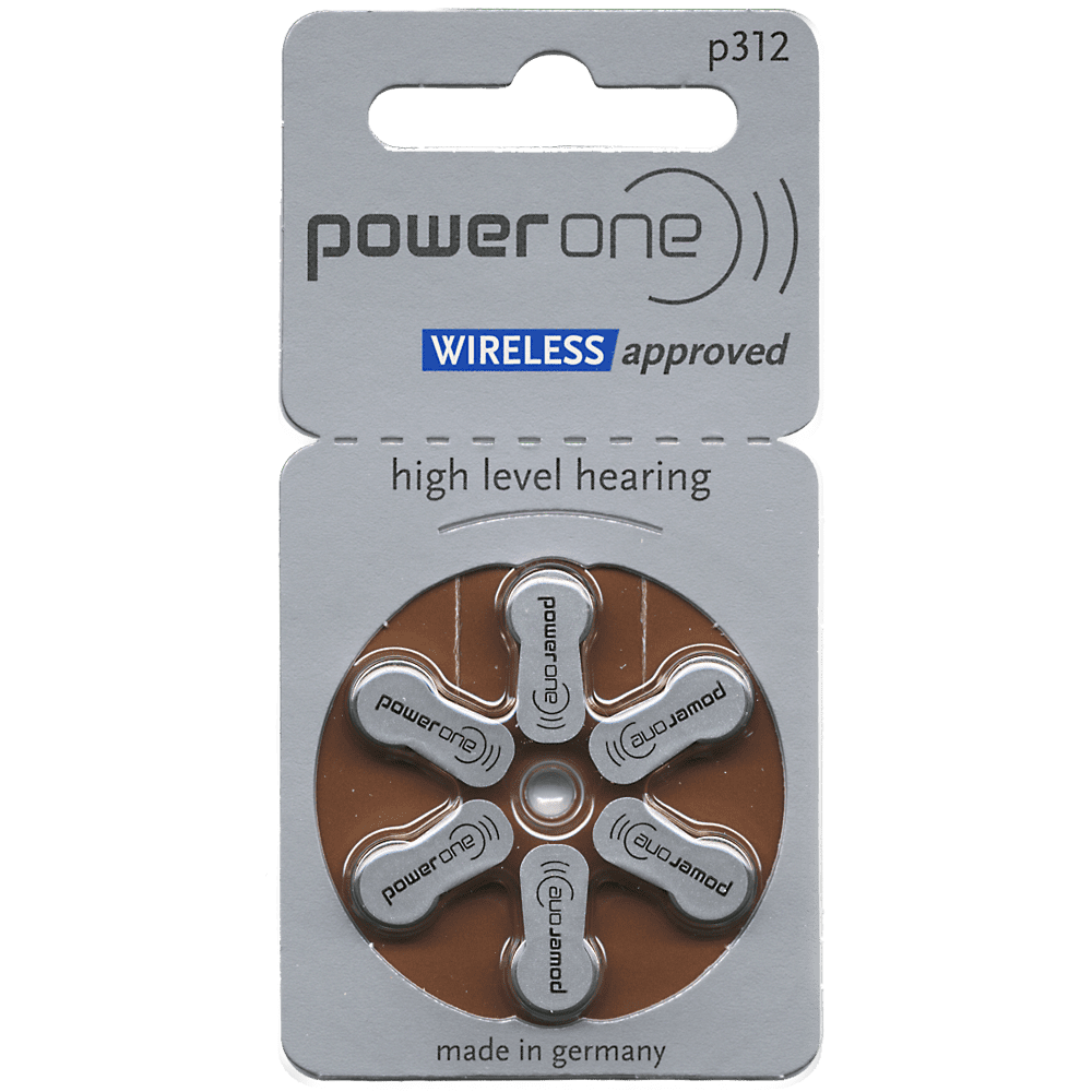 Power One Size 312 Zinc Air Hearing Aid Batteries (6 Batteries