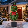 thumbnail image 6 of 32in Christmas Snowman Topiary - Christmas Snowman Shaped Tree with Red Bow Santa Hat Faux Plastic Topiary Snowman for Christmas Indoor/Outdoor Decorations,Snowman Decor,Christmas Decor(With Base A), 6 of 8