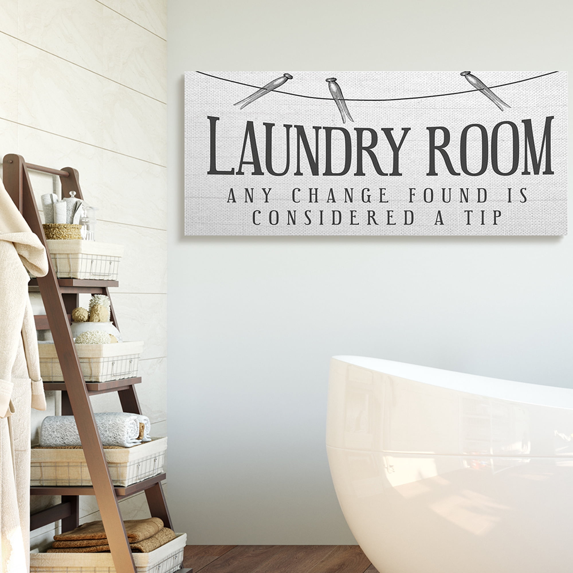 Stupell Industries Change Found is Tip Humor Vintage Laundry Sign Inspirational Painting Gallery Wrapped Canvas Art Print Wall Art, 20 x 48