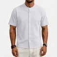 thumbnail image 2 of FRSASU Men's Dress Shirts Short Sleeve Button Down Mandarin Collar Shirt Solid Casual Summer Vacation Tops White, 2 of 9