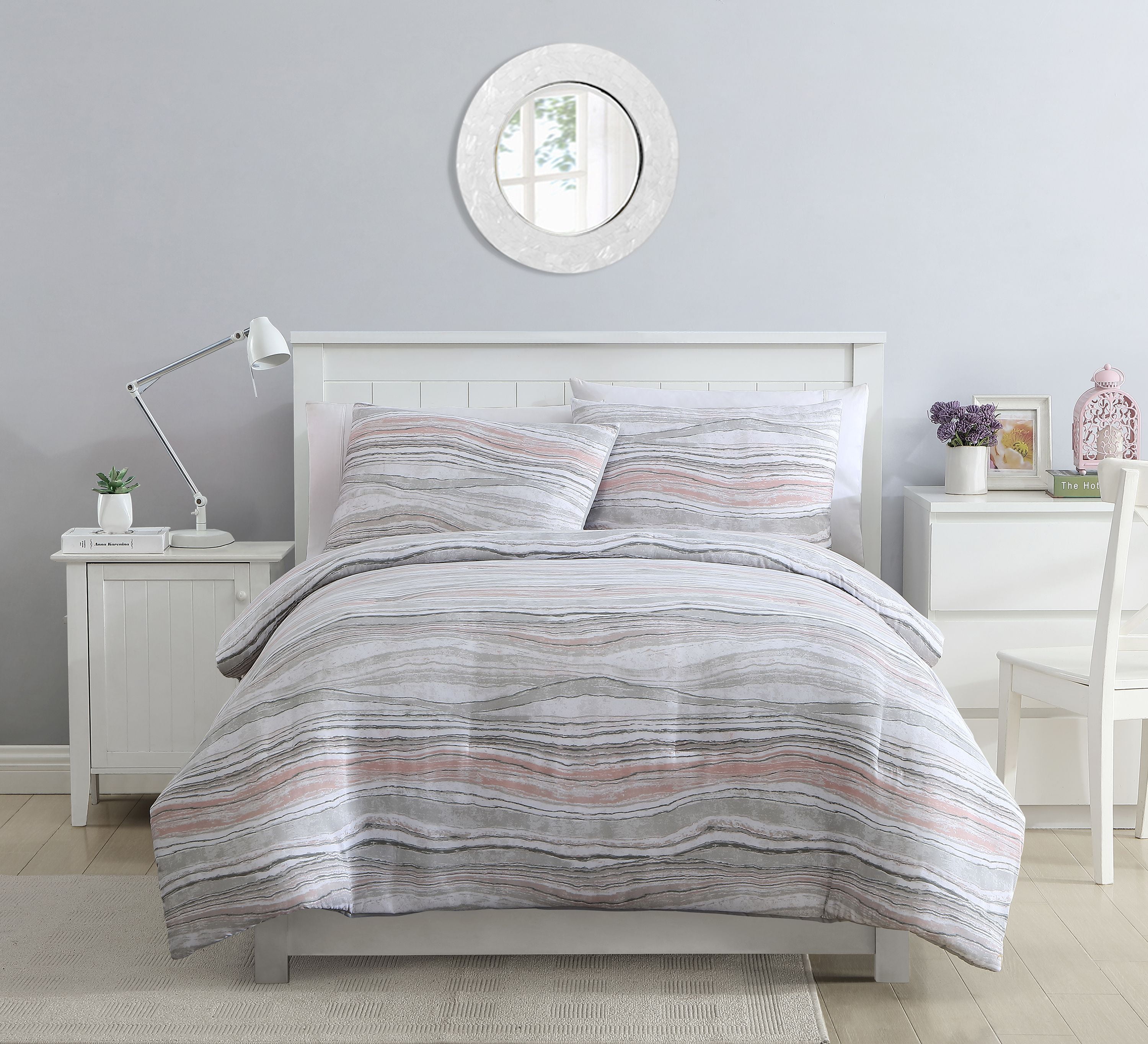 VCNY Home Marble Blush and Grey Comforter Set, Twin/Twin ...