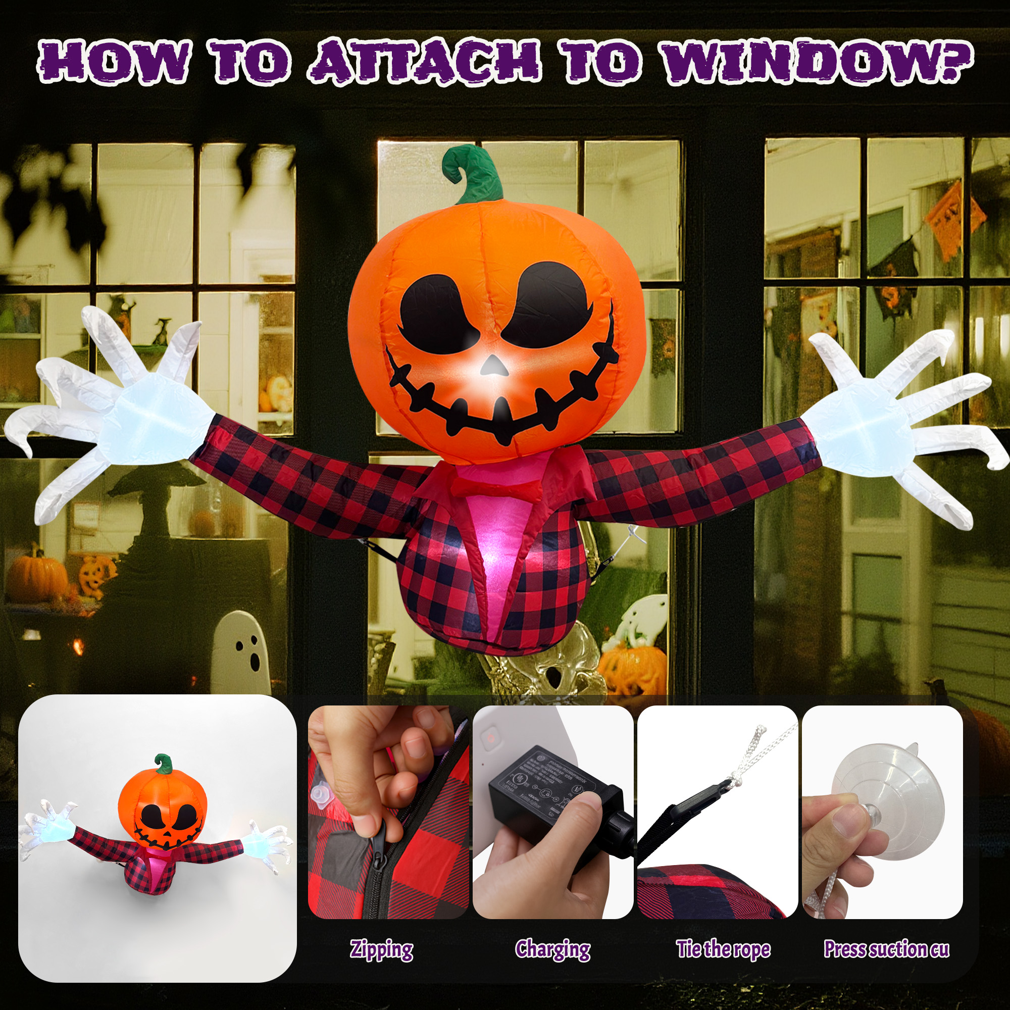 BeePrincess 5 Ft Halloween Inflatable Pumpkin Head Ghost photo 4