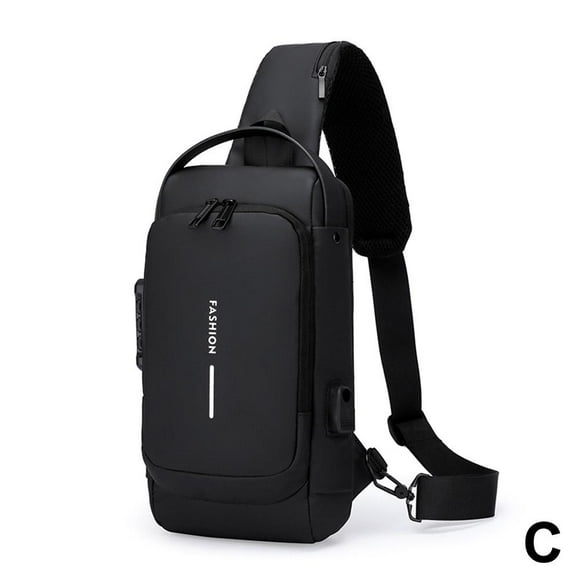 Fashion Men'S Chest Bag Korean Version Multifunctional Men'S Bag Motorcycle Bag Men'S Shoulder Messenger Bag Trendy With Password Lock Headphone Jack