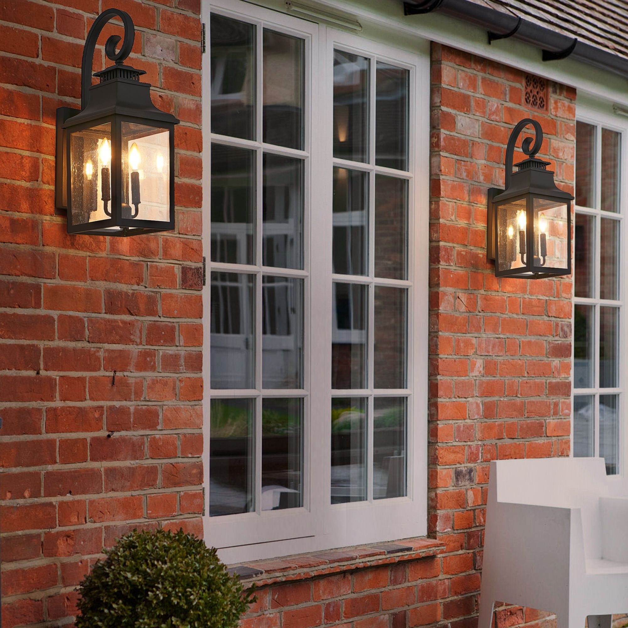 23 Inch Vintage Black Outdoor Wall Lantern Light, Single Sconce with Clear Seeded Glass Shade for Porch, Patio, Garden - Hardwired (Bulbs Not Included)