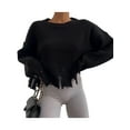 thumbnail image 1 of xiaxaixu Women’s Ripped Sweaters, Long Sleeve Round Neck Solid Color Loose Knit Jumper Tops, 1 of 9