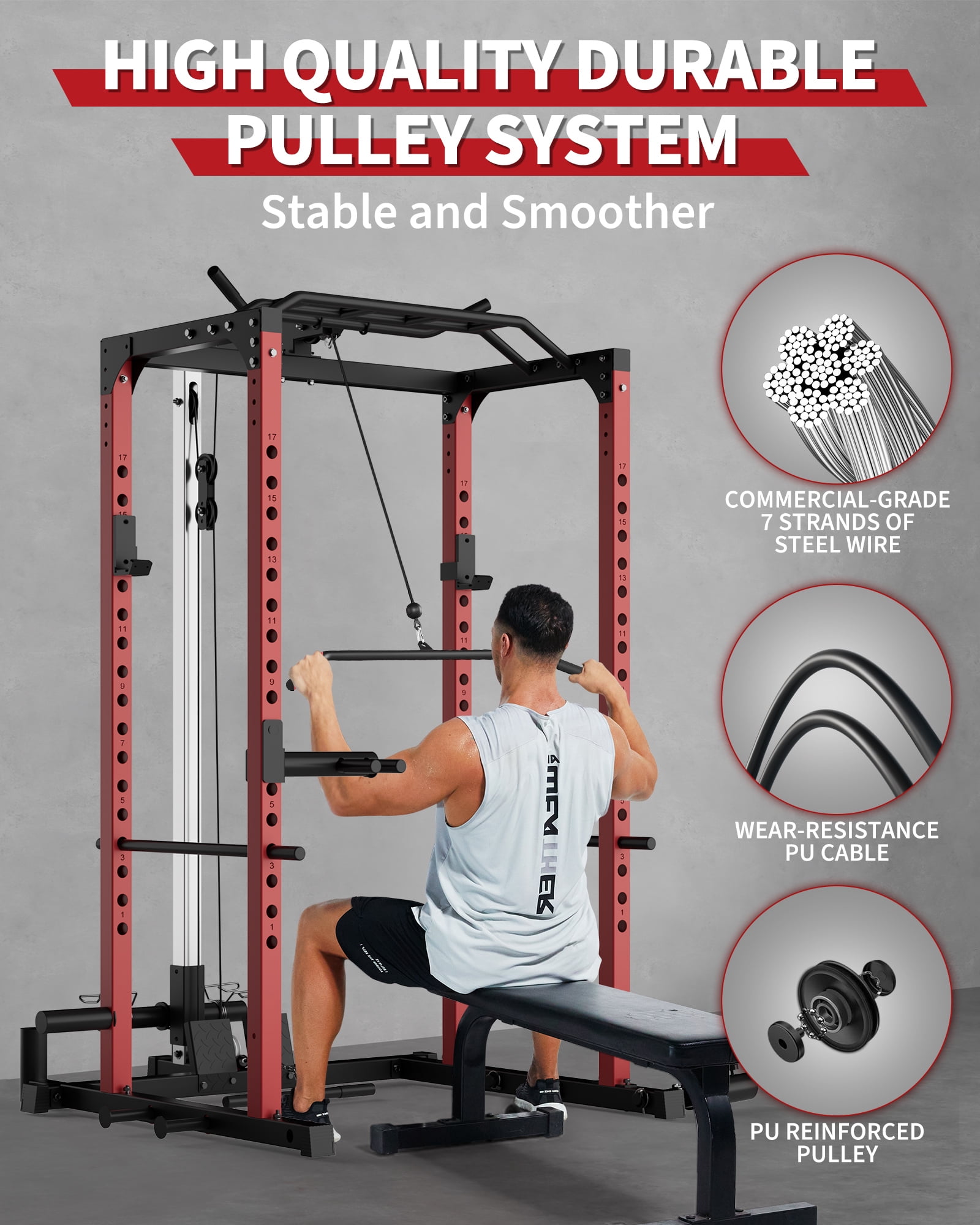 JoanKaren Power Rack Cage,1600LBS Capacity Multi-Function Squat Rack for Home Gym with Cable Crossover System