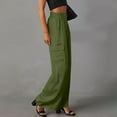 thumbnail image 4 of aohooy Cargo Pants Ladies Elastic Waist Solid Wide Leg Pant Pull On Lightweight Loose Trousers with Multi Pockets Army Green,L, 4 of 8