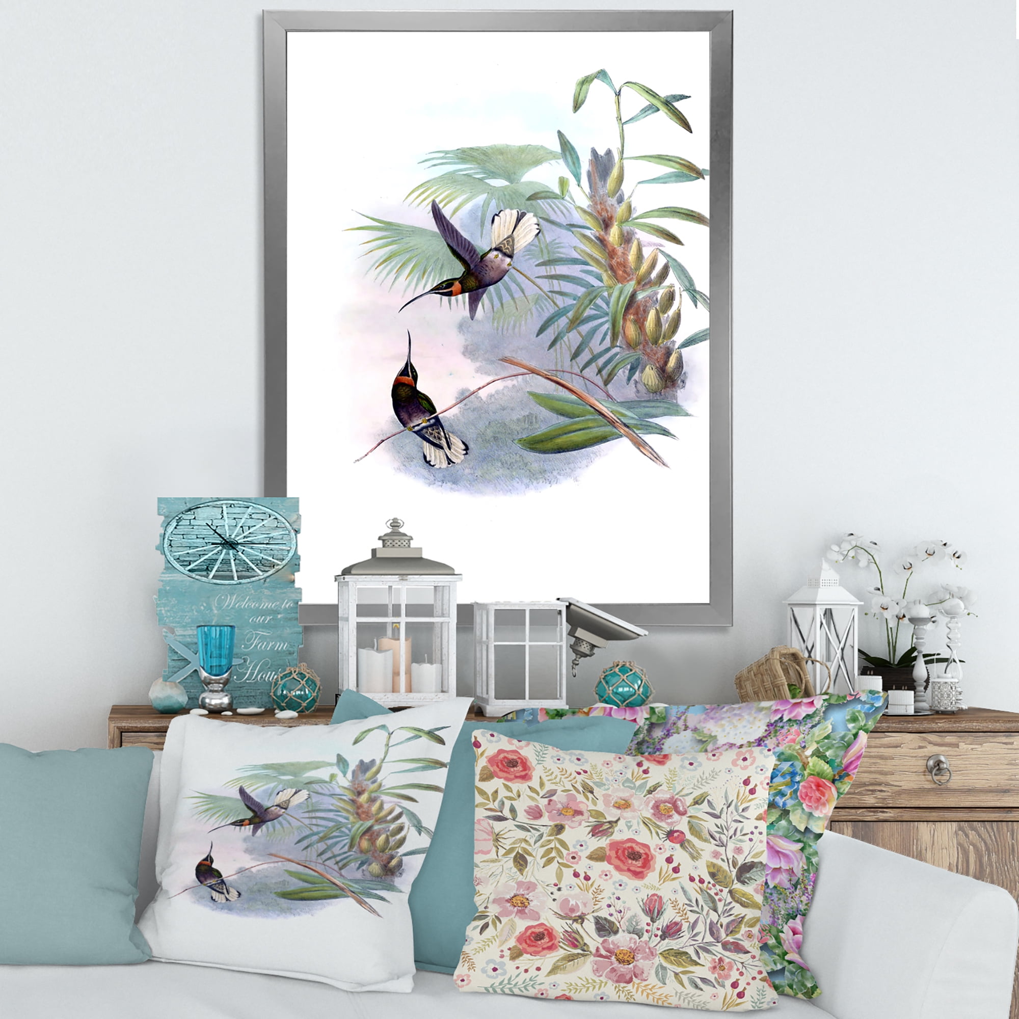 Designart 'Ancient Hummingbird On A Branch' Traditional Framed Art Print
