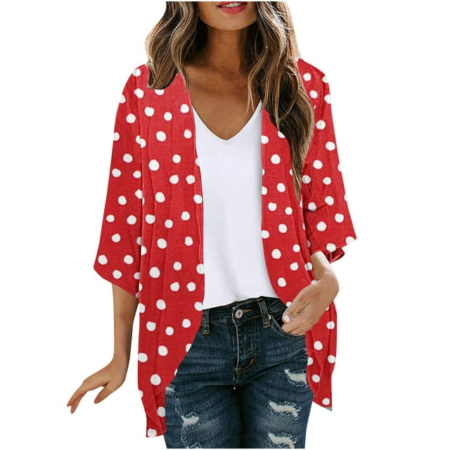 ameIAEA Womens 3/4 Sleeve Printed Casual Cardigan 2024 Fall Open Front Loose Cover Up Tops