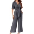 thumbnail image 5 of Solid Color V-Neck Casual Wide Leg Jumpsuit With Bownot, 5 of 5