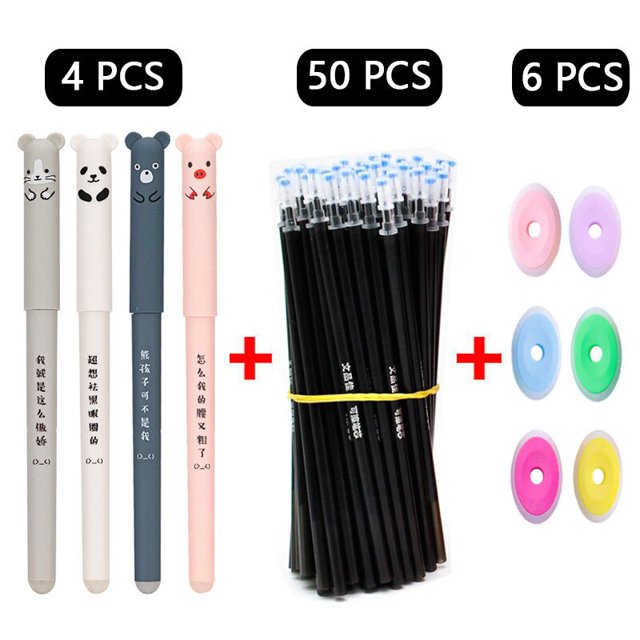 Juego de bolígrafos de Gel borrables, recambios de punta de aguja, papelería para estudiantes, suministros escolares de oficina, suministros de arte Kawaii, 60 uds.