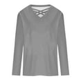 thumbnail image 5 of Womens Tops Criss Cross V Neck Long Sleeve Cotton T Shirts Relaxed Fit Plus Size Fall Winter Base Tees (2XL, Gray), 5 of 5