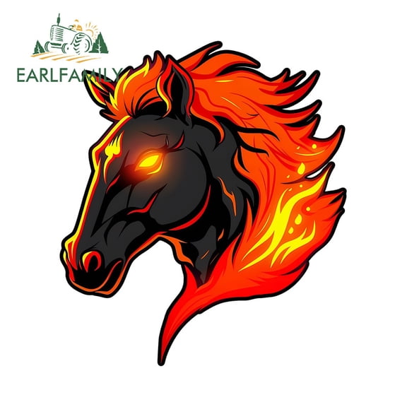 EARLFAMILY 5.1 Inch Flame Horse Car Stickers Personality Motorcycle Windshield Vehicle Skateboard Waterproof Vinyl Decal Scratch-Proof Custom Printing