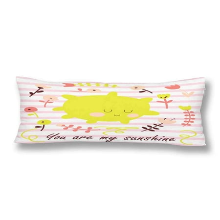 ABPHOTO You Are My Sunshine Quote Body Pillow Covers Pillowcase 20x60 inch Cartoon Style Funny Sun Flowers Body Pillow Case