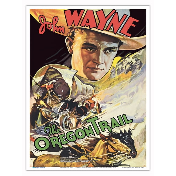 The Oregon Trail - Starring John Wayne - Vintage Film Movie Poster c.1936 - Master Art Print (Unframed) 9in x 12in