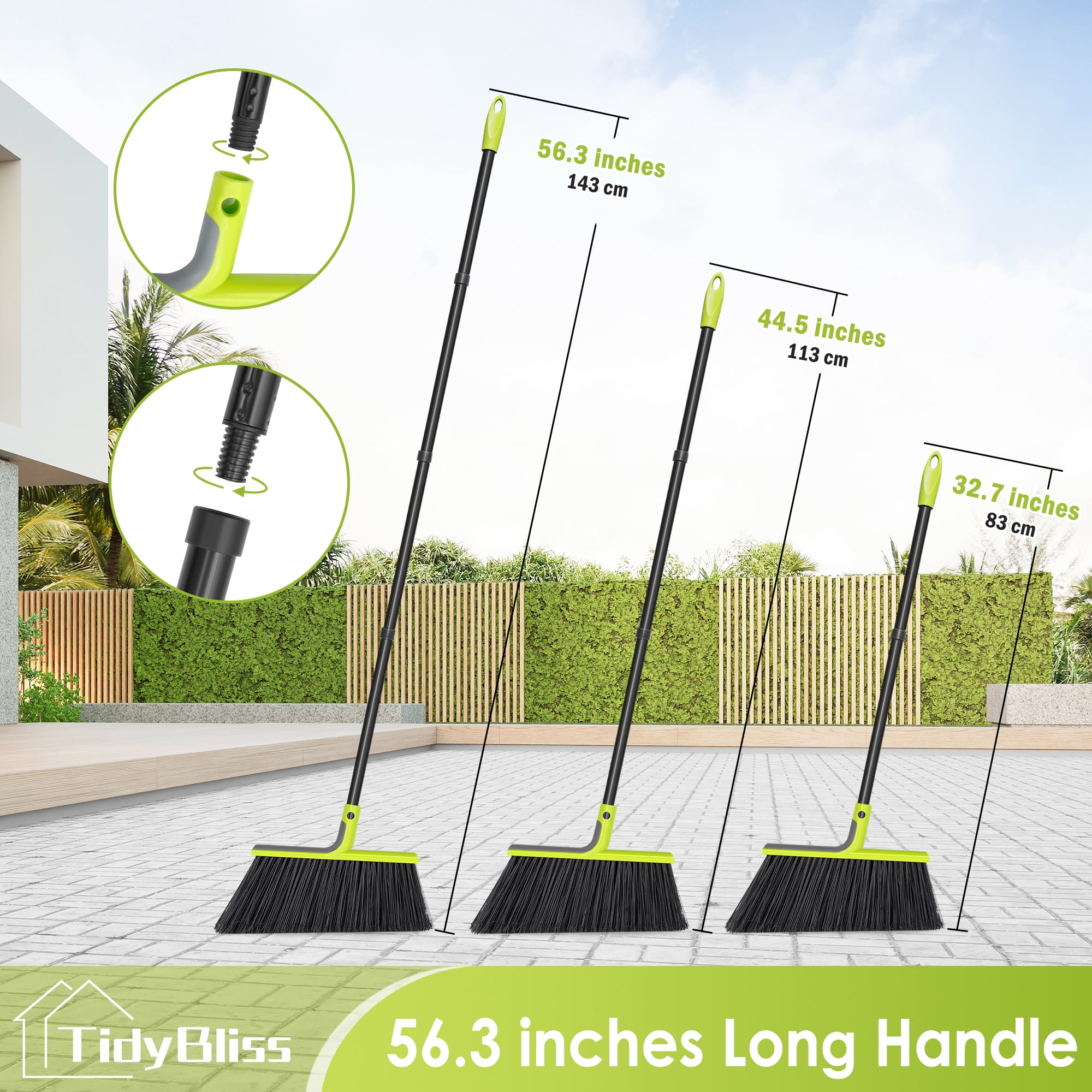 TidyBliss 4 Packs Outdoor Broom Heavy Duty, 56 inches Tall Angle Brush (Green)
