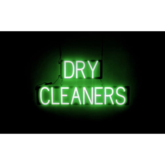 SpellBrite DRY CLEANERS LED Sign for Business. 30.8" x 15.0" Green DRY CLEANERS Sign Has Neon Sign Look With Energy Efficient LED Light Source. Visible from 500+ Feet, 8 Animation Settings.