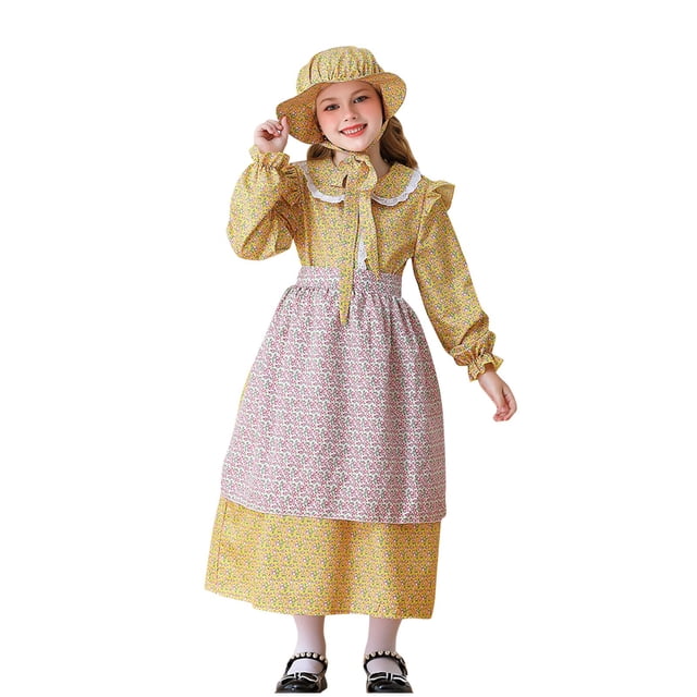 Floleo Robe Formelle à Manches Longues pour Enfants Col Rabattu Automne Hiver Robe de Princesse pour Fête pour Enfants 5-14 Ans (Jaune, 13 Ans)