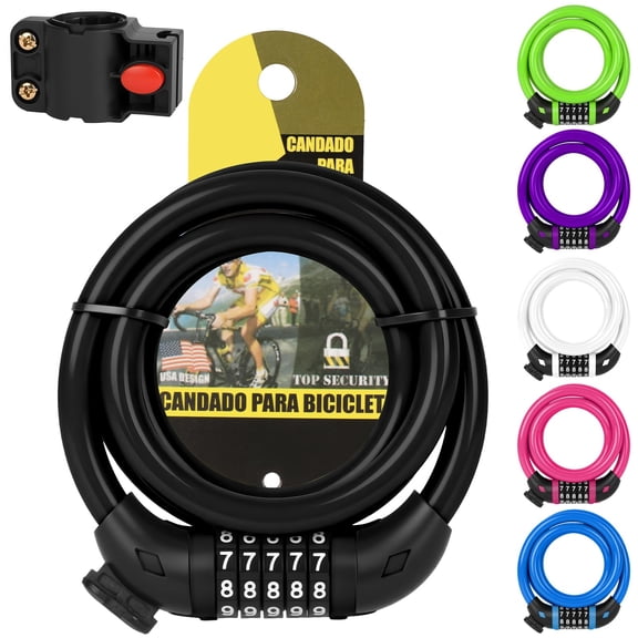 New Bike Cable Lock, 5 Digit Resettable Combination Bicycle Lock with Mounting Bracke-Black