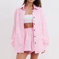 thumbnail image 5 of JIAYUE Women 2 Piece Outfits Sets Long Sleeve Casual Lapel Spring Summer Fall Everyday Wear Button Down Shirt With Comfortable Shorts Loungewear Female Breathable Clothing Set, 5 of 9
