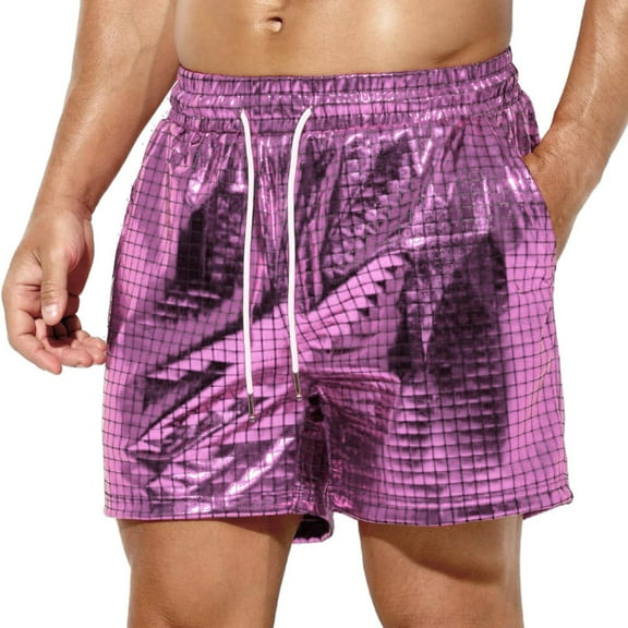 Men's Metallic Sequin Party Shorts Stylish Comfortable Breathable Casual Summer Nightclub Rave Outfit Shorts Summer Casual Hiking Pants Elastic Waist