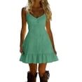 thumbnail image 2 of Women's Linen Suspender Dress with Ruffled Skirt in Solid Colors, 2 of 7