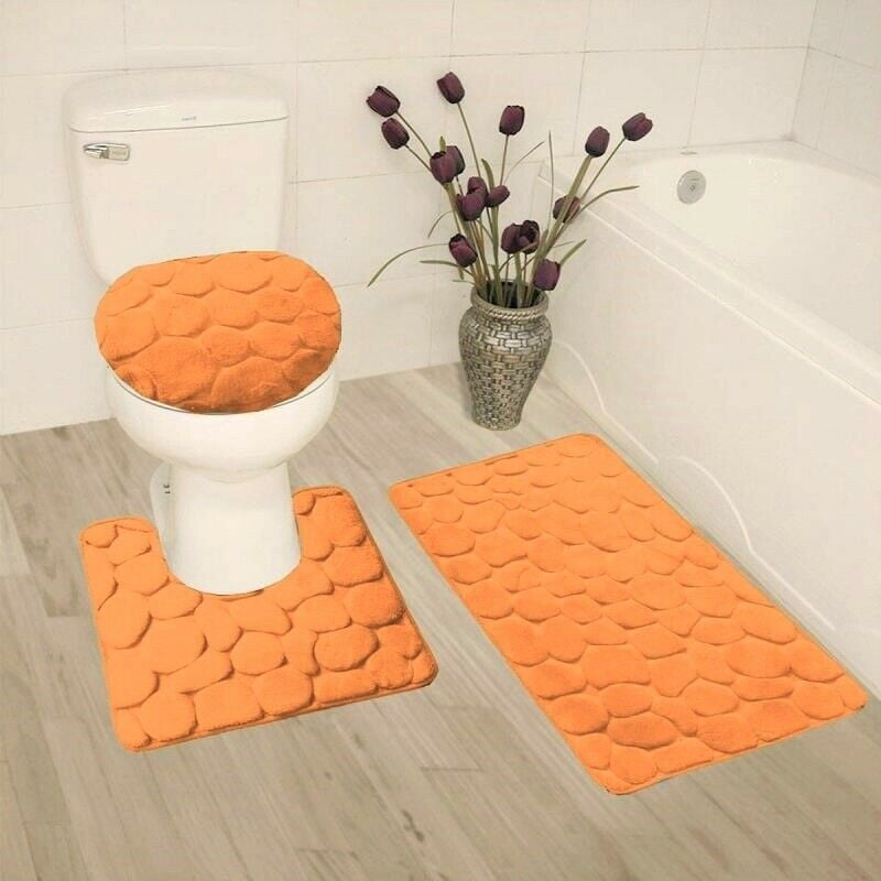 RUST 3PC ROCK STYLE EMBOSSED BATHROOM SET DESIGN STANDS OUT RUBBER BACKING 