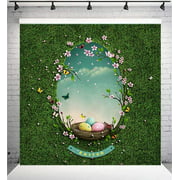 Spring Easter Green Leaf Photo Backdrop Spring Easter Basket Eggs Garden Photography Background 6X6ft Wedding