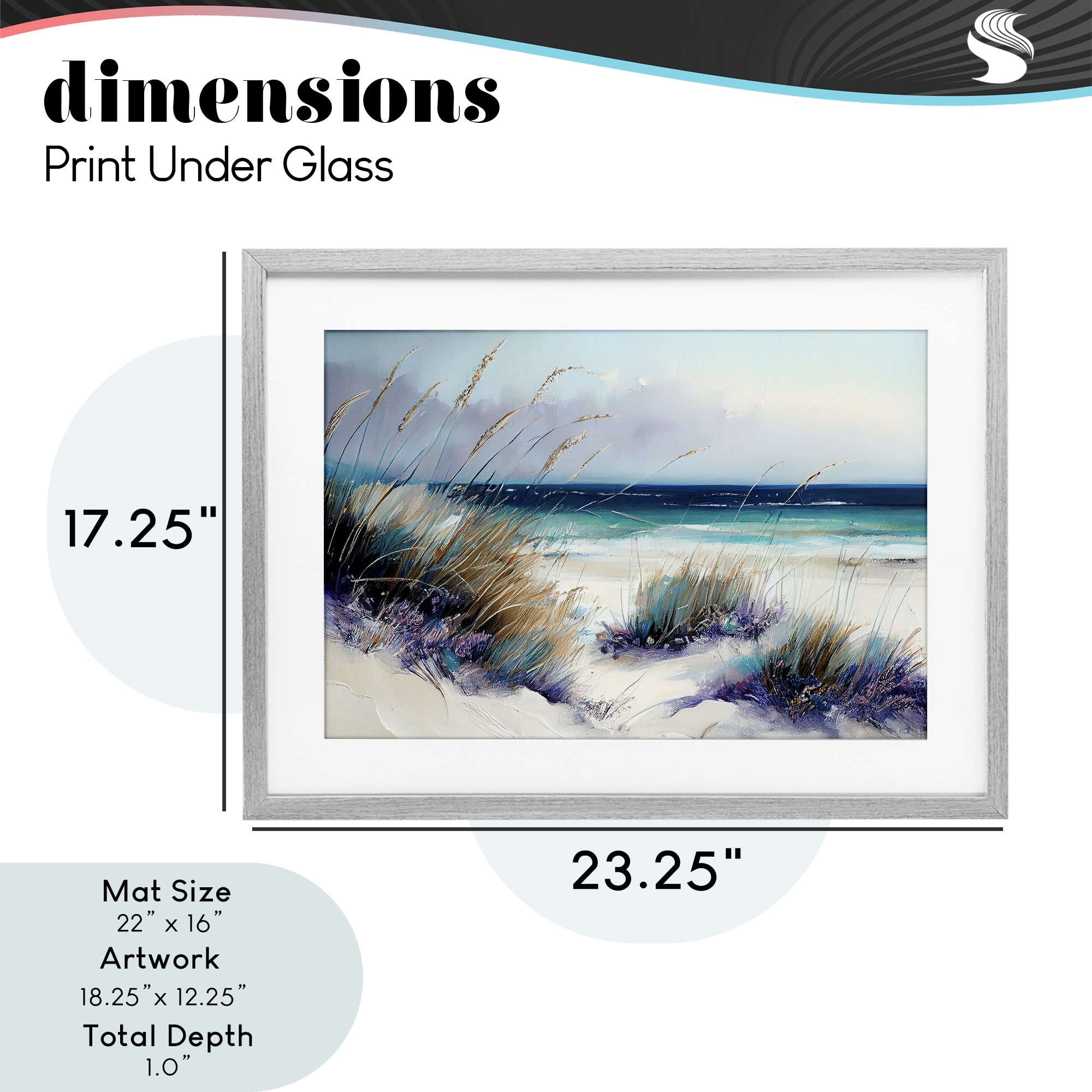Euphoria Beach Dunes Gray Framed Print Under Glass, design by Sasha