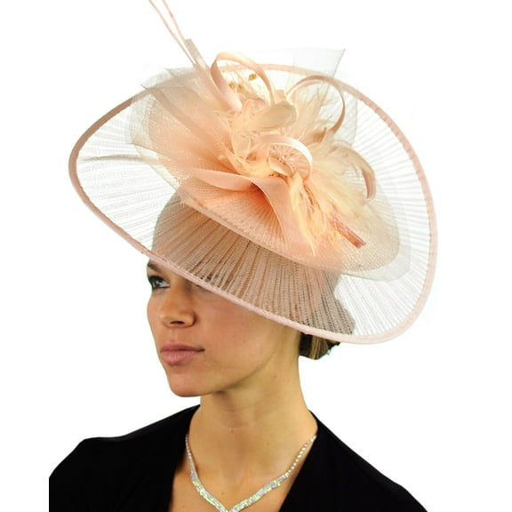 C.C Cocktail Sinamay Fascinator Headband Feather & Flower Design - Champagne