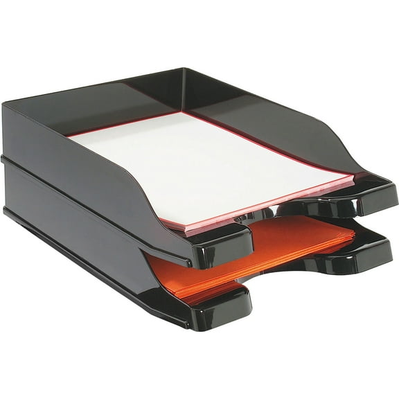 deflecto Docutray Multi-Directional Stacking Tray Set, Two Tier, Polystyrene, Black