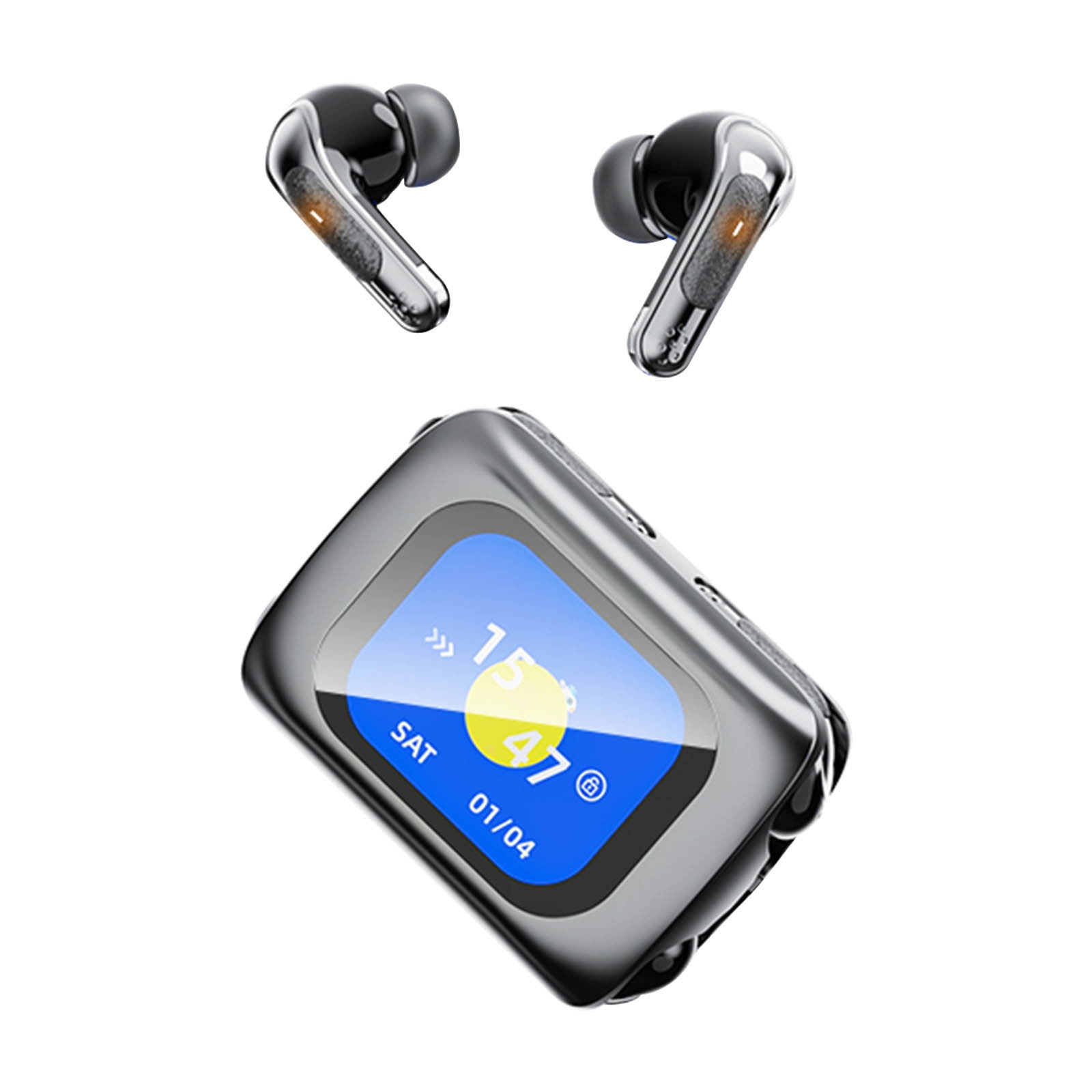 Couple’s Bluetooth 5.4 Earbuds with All-Color Smart Touchscreen – 4 Earphones in 1 Charging Case, Noise Canceling, Long Battery Life, Wireless Remote Photo Control