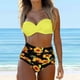 thumbnail image 3 of Gibobby Trajes de Baño para Mujer Conjunto cintura Halter Vintage alta pieza Bikini mujer traje de baño dos fruncido Retro estampado traje de baño Tankin(Amarillo,CH), 3 of 5