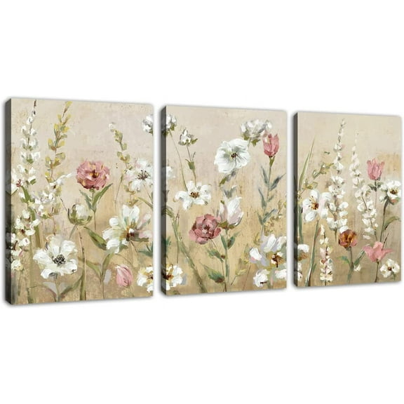 Flowers Wall Art Pink White Floral Canvas Pictures Elegant Blossom Wall Decor Modern Flower Bedroom Living Room Wall Decoration Vintage Canvas Prints Flower Canvas Wall Hangings 12" x 16" x 3 Pieces