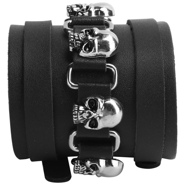 Cinturón de cuero punk, pulsera de cuero con calavera de metal, pulsera de cuero con calavera, pulsera de cuero, diseño de última generación