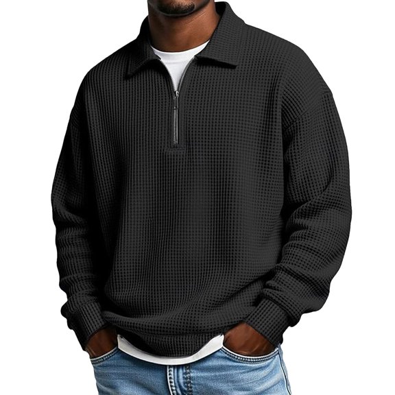 Sweatshirt for Men Retro Casual Knit Lightweight Zipper Front Hoodless Pullover Everyday Wear Tops