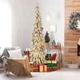 thumbnail image 4 of Gymax 6 FT Pre-Lit Artificial Christmas Tree Snow-Flocked Slim Pencil Christmas Tree, 4 of 10