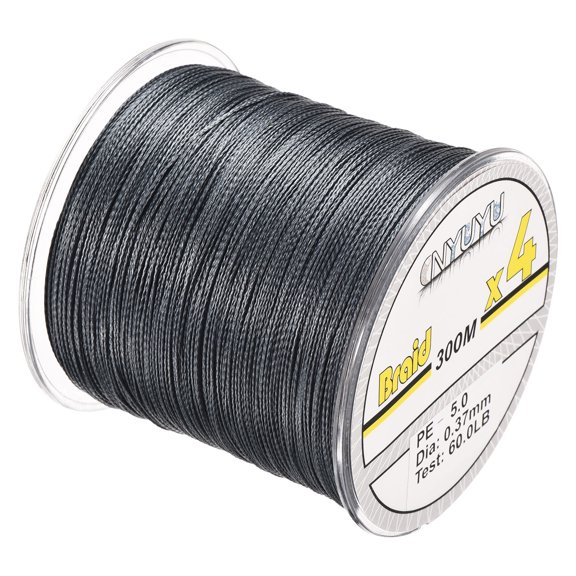 Uxcell 328Yard/984Ft 60LB 4 Strands Abrasion Resistant PE Braided Fishing Line Grey