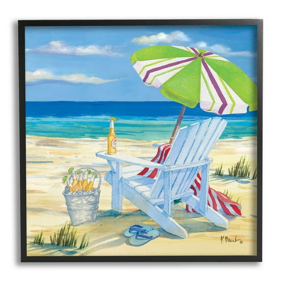 Stupell Industries 5pm Summer Beer Beach Chair Painting Black Framed Art Print Wall Art, Design by Paul Brent