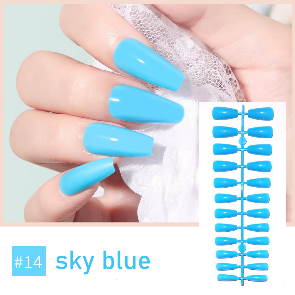 Glossy Nail Long Fake Nails Water Drop Type Fake Nail for Wedding Party  Prom and Women Sky Blue 