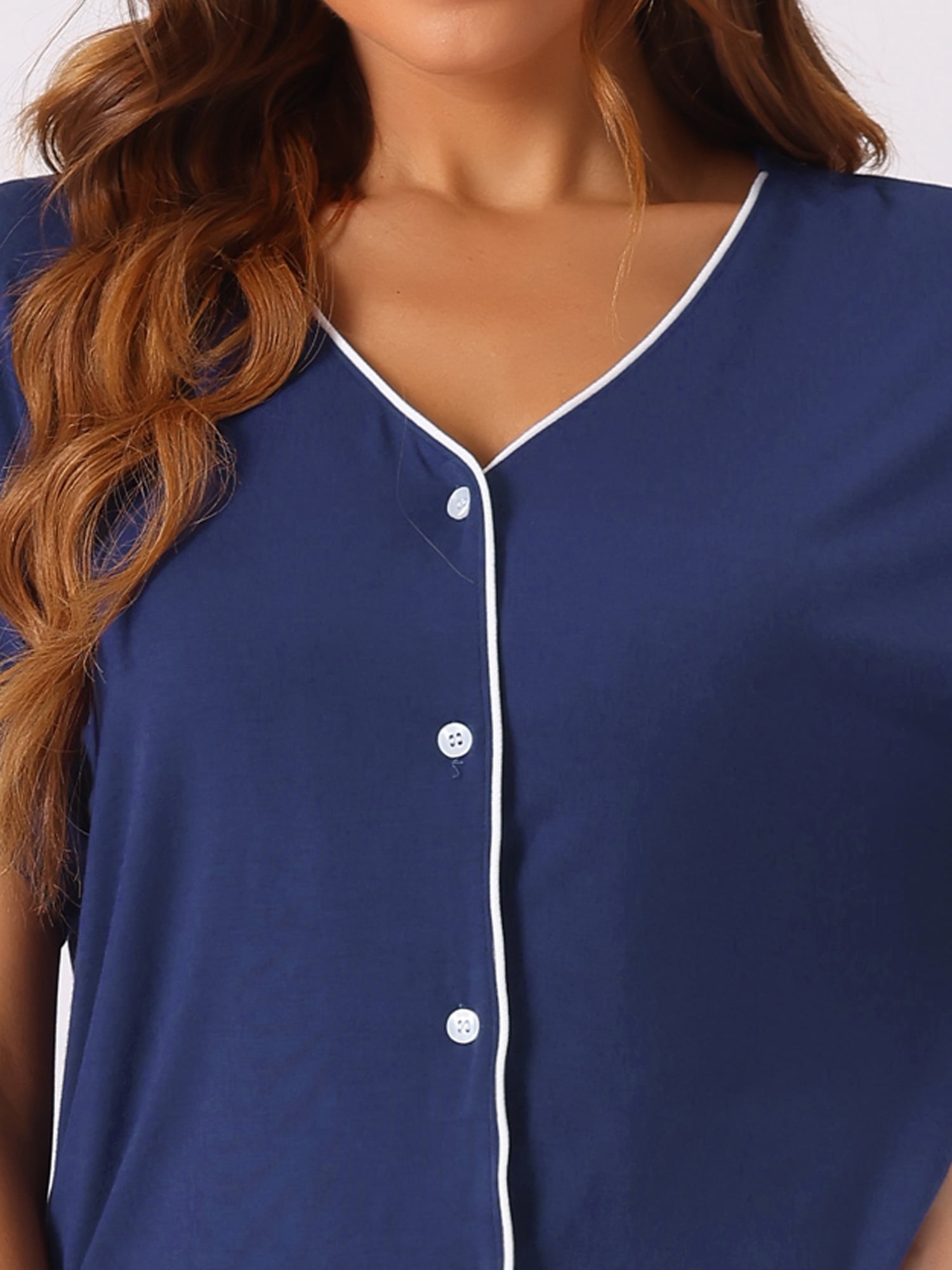 DARING DIVA Women's Button Down Short Sleeve Bridesmaid Soft Modal Pajama Set 2XL Navy Blue