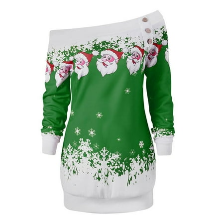 HSMQHJWE Tops For Women Long Sleeve Shirts Women Christmas Sweatershirts Long Sleeve Off The Shoulder Bag Santa Snowflake Print Midi Pullover Dress Ling Sleeve Shirt Women