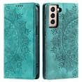 thumbnail image 2 of Case for Samsung Galaxy S21 FE Wallet Case for Women Girls with Card Holder, Embossed Flower Pattern Magnetic Flip PU Leather Purse Protective Phone Cover for Samsung Galaxy S21 FE, Green, 2 of 11