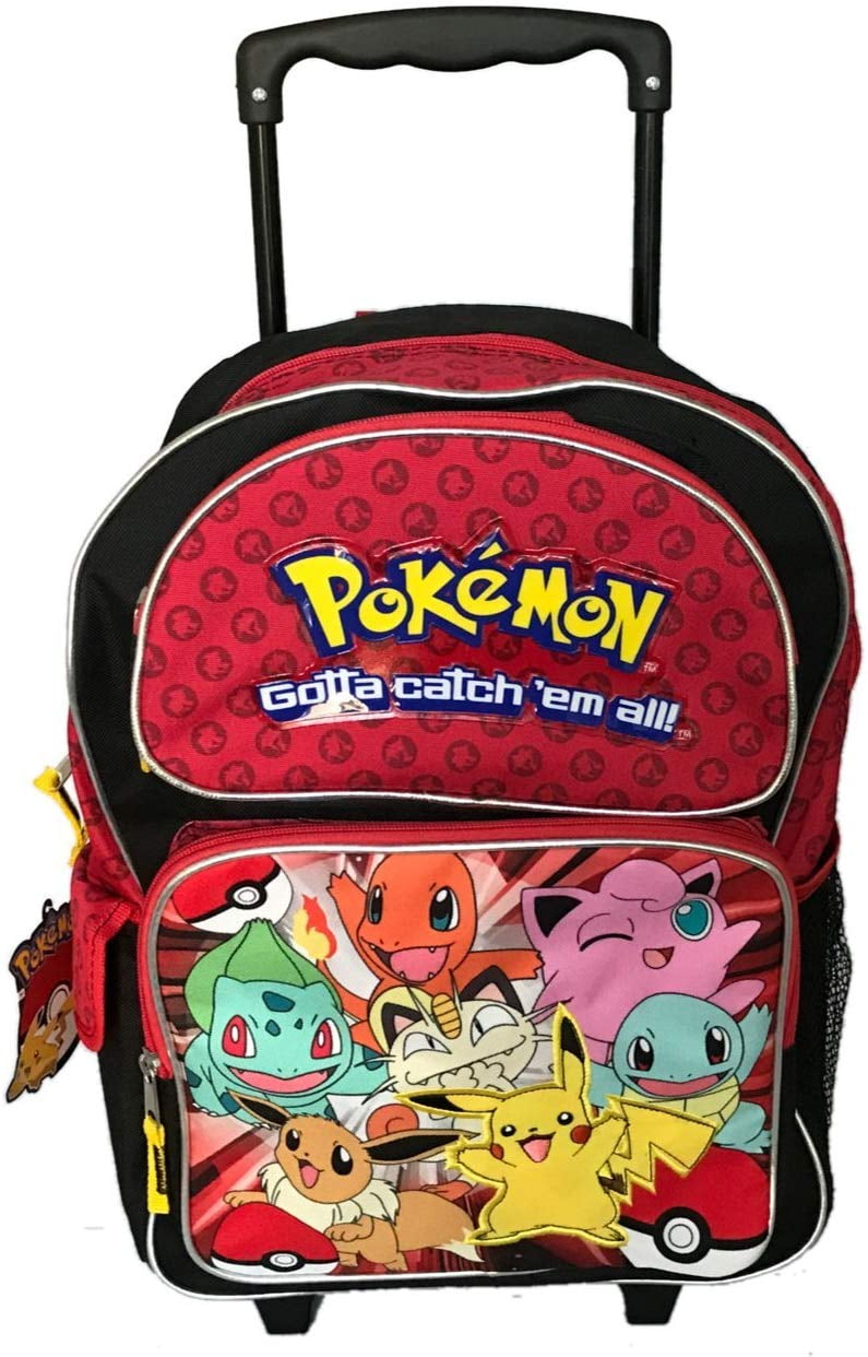 Pokemon Pikachu Large Rolling Backpack 16"> School wheel Backpack bottle Holder 
