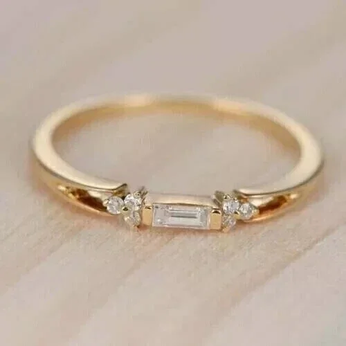 1Ct Baguette Cut Lab Created Diamond Wedding Ring 14K Yellow Gold Plated Silver