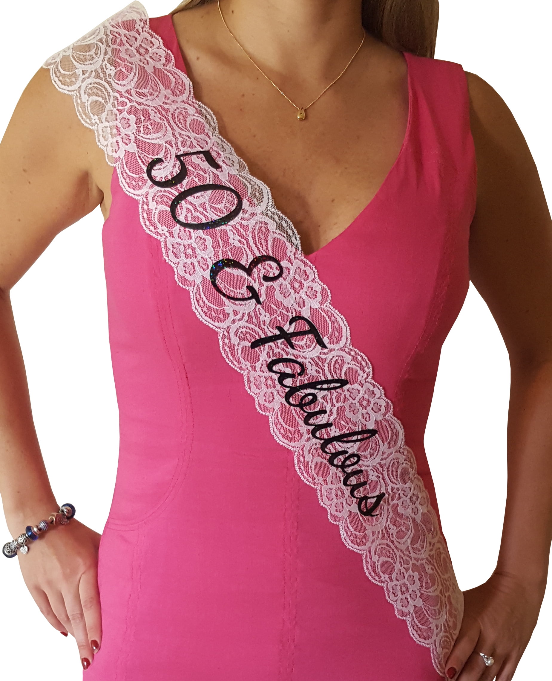 50 & Fabulous Lace Sash 50th Birthday Sash (White)